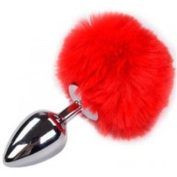 Anal Pleasure Plug Lisse Métal Pompon Rouge Taille L 1ut