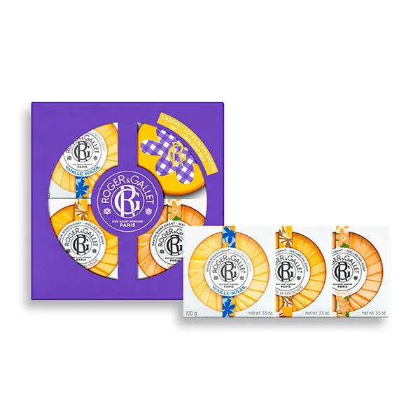 Coffret 3 Savons Bienfaisants Vanille Soleil, Néroli, Bois D'Orange 100g