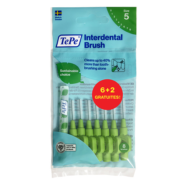 Sachet 6+2 gratuites Iso 5 Brossettes Interdentaires vert 0.8mm
