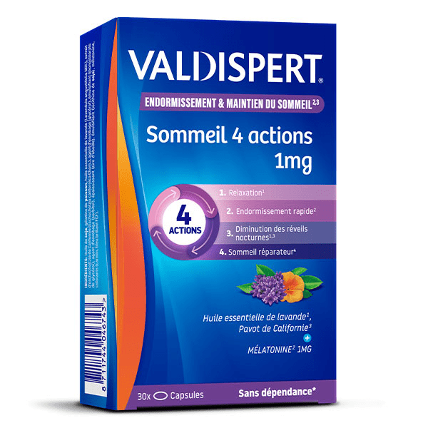 Mélatonine 1mg Sommeil 4 Actions Complément Alimentaire - 30 Capsules