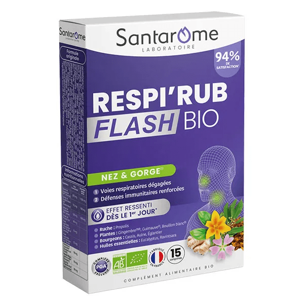 - Respi'Rub Flash Bio - Nez Gorge - 15 comprimés
