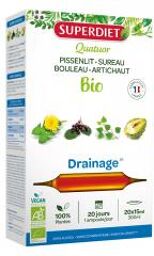Quatuor Pissenlit Drainage Bio Pissenlit Sureau Bouleau Artichaut - 20 Ampoules de 15 ml - Boîte 20 Ampoules de 15 ml
