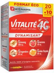 Vitalité 4 g Dynamisant - 30 Ampoules - Boîte 30 ampoules de 10 ml