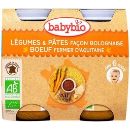 Menu du Jours dès 6 Mois Légumes et Pates Façon Bolognaise 2x200 Grammes