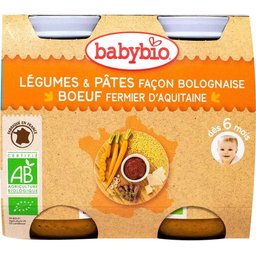 Menu du Jours dès 6 Mois Légumes et Pates Façon Bolognaise 2x200 Grammes