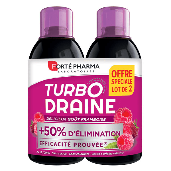 TurboDraine Framboise Draineur Minceur Elimination Lot de 2x500ml