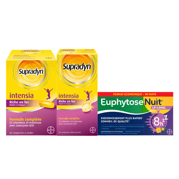 Lot Intensia Eff. 30 comprimés et EuphytoseNuit 1,9mg LP 30 Comprimés et Intensia à Avaler 30 Comprimés