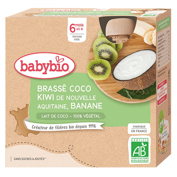 Desserts Végétaux Gourde Brassé Lait de Coco Kiwi Banane +6m Bio 4 x 85g