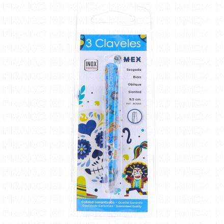 3 CLAVELES Pince à épiler crabe en inox 9,5 cm motif mex bleu