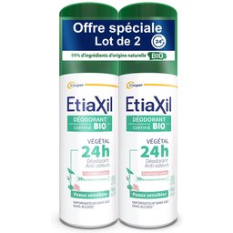 Etiaxil - Déodorant Végétal - Certifié BIO Parfum Lotus 24H - Aisselles - Adapté aux peaux sensibles - Spray - 100ml - Lot de 2