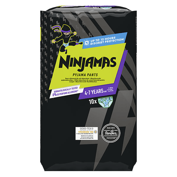 Ninjamas Pyjama Pants Garçon Sous-Vêtement Absorbant de Nuit 4-7 Ans 17-30kg 10 unités