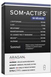 Synactifs Somactifs® - Sommeil - Mélatonine Mélisse Valériane Huiles Essentielles Magnésium - 30 Gélules - Boîte 30 gélules
