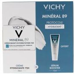 Minéral 89 Crème Boost d'Hydratation 72H Toutes Peaux 50 ml + Booster Fortifiant et Repulpant 10 ml Offert - Coffret 2 produits