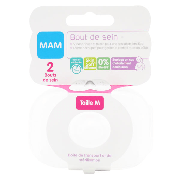 Allaitement Bout de Sein Silicone Taille M Lot de 2 + Boîte de Stérilisation