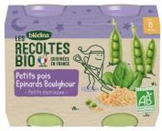 Les Récoltes Bio Petits Pois Épinards Boulghour dès 8 Mois 2 POTS - Carton 2 pots de 200 g