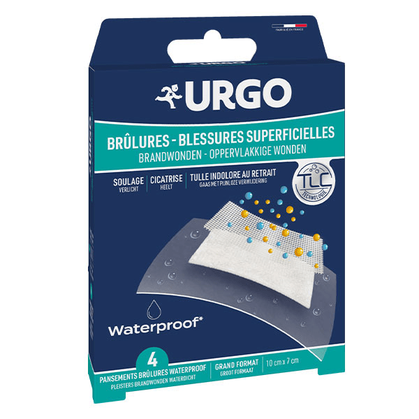 Premiers Soins Brûlures Blessures Superficielles Pansements Waterproof 10 x 7cm 4 unités