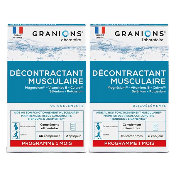 Granions Décontractant Musculaire - Détend les Muscles et Soulage les Douleurs Articulaires - Lot de 2 x 60 comprimés