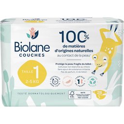 - Couches Naturelles Taille 1 - Ultra-Absorbant Pas de Fuite - 28 unités
