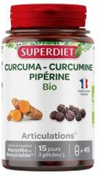 Curcuma Curcumine Pipérine Bio 45 Unités - Pot 45 gélules de 321 mg