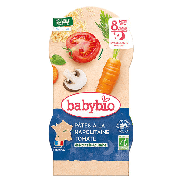 Repas Soir Bol Pâtes à la Napolitaine Tomate +8m Bio 2 x 200g
