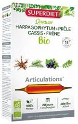 Quatuor Prèle Articulations Bio Harpagophytum Prêle Cassis Frêne - 20 Ampoules de 15 ml - Boîte 20 ampoules de 15 ml