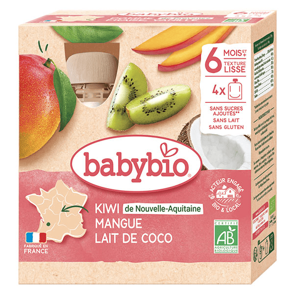Fruits Gourde Kiwi Mangue Lait de Coco +6m Bio 4 x 90g