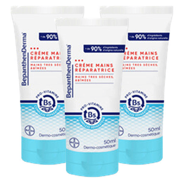 BepanthenDerma® Crème Mains Réparatrice 50ml Mains Très Sèches et Abimées Lot de 3