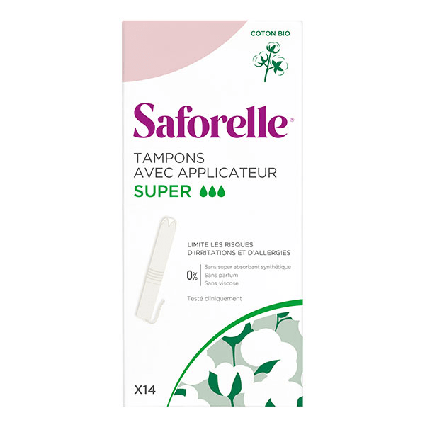 Protections Tampons Super en Coton Bio avec Applicateur 14 unités