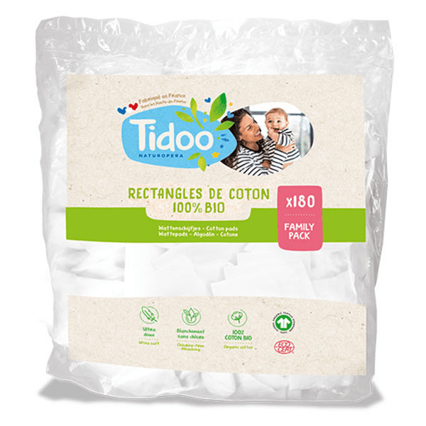 Family Pads Rectangle de Coton Bio 180 unités