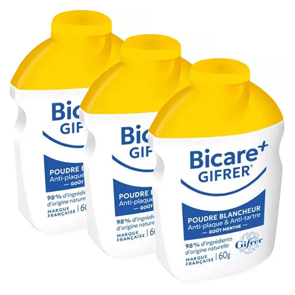 Bicare Plus Poudre Flacon gout menthe 60g Lot de 3