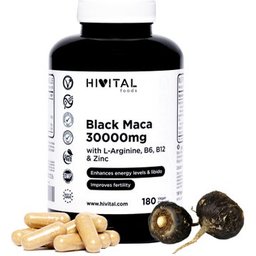 HIVITAL Maca negra peruana 30000 mg con L-Arginina Zinc Vit B6 y B12 180 cáps