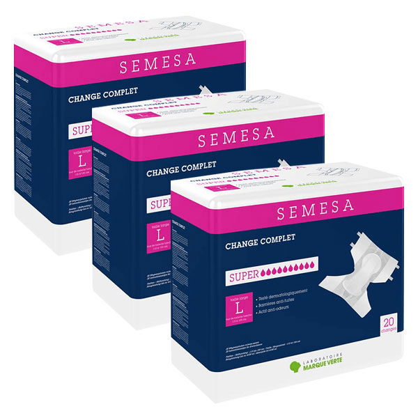 Lot de 3 Semesa Change Complet Adulte Super Taille L 20 unités