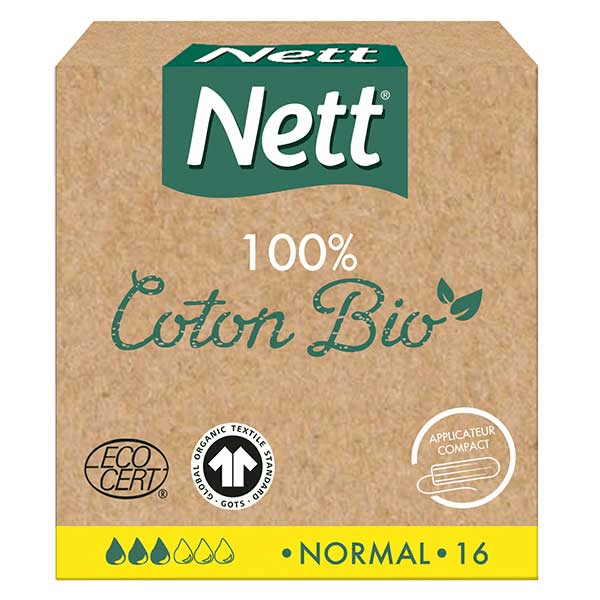 100% Coton Bio Tampon Normal avec Applicateur 16 unités