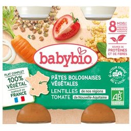 Pâtes Bolognaises Carottes Lentilles Tomates +8M 2x200g