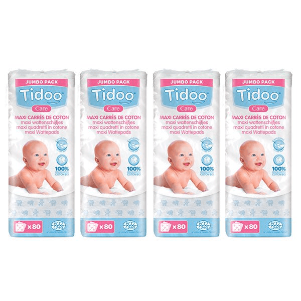 Care Coton Maxi Carrés Bio Lot de 4 x 80 cotons