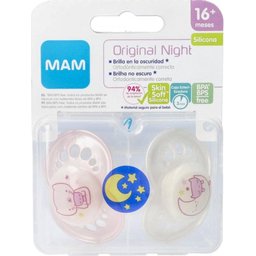 Sucette en silicone Original Night + 16 M Double Pink Pack