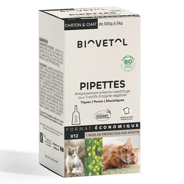 Pipettes Anti puce Anti tique Chat/ Chaton Bio 1ml x6