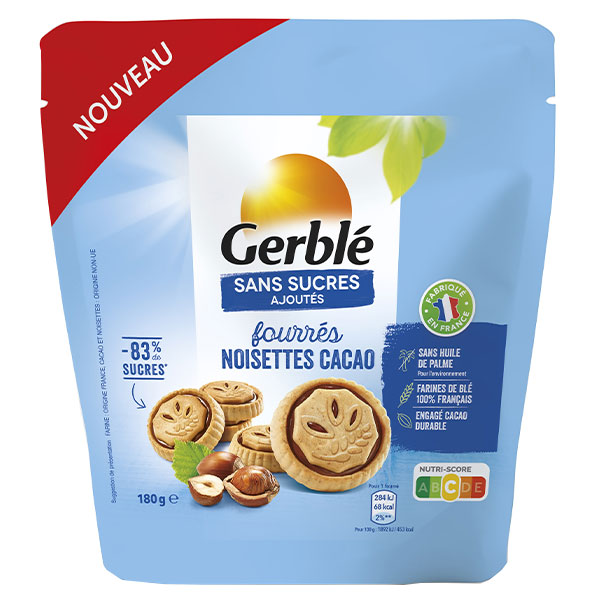 Sans Sucres Ajoutés Biscuits Fourrés Noisettes et Cacao 180g