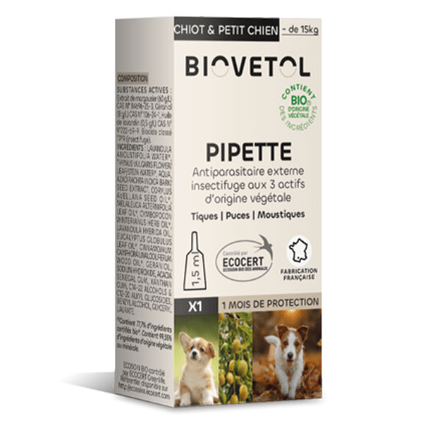 - Antiparasitaire - Pipette Chiot/Petit Chien à l’unité Bio - 1,5ml