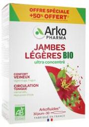 Arkofluides Jambes Légères Bio 20 Ampoules + 10 Ampoules Offertes - Boîte 30 ampoules de 10 ml