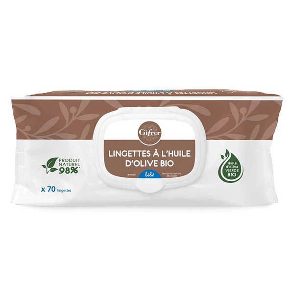 Lingettes Nettoyantes à l'Huile d'Olive Bio 70 unités