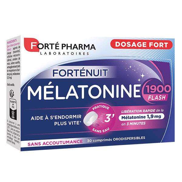 Forténuit Mélatonine 1900 Flash Sommeil Endormissement facilité 30 comprimés