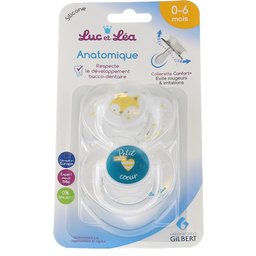 Luc et Lea Sucette Symétrique 0-6m Renard Petit Coeur 2unts