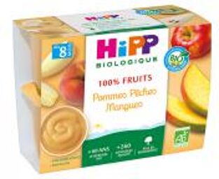 100% Fruits Pommes Pêches Mangues dès 8 Mois Bio 4 Pots - Carton 4 pots de 100 g