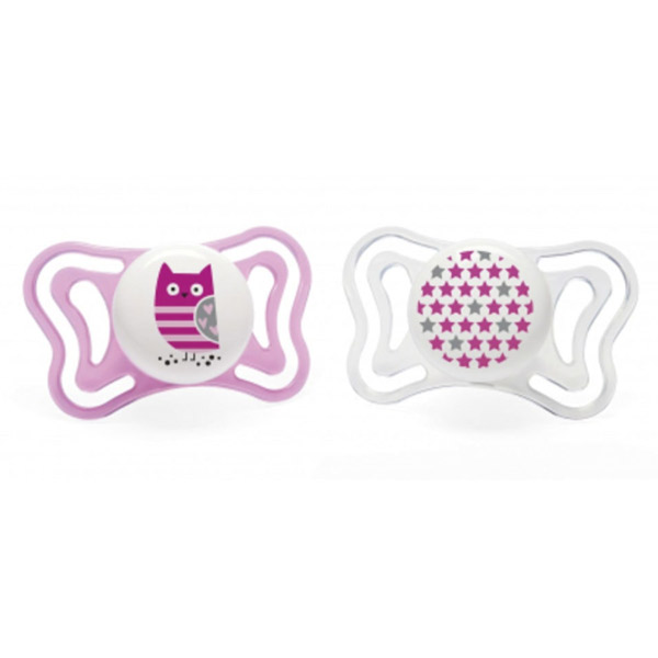 Sucette Physio Light Silicone Rose Hibou Etoiles 6-16m 2 unités