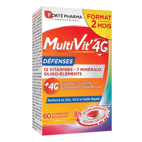 Multivit'4G Défenses Gelée royale Vitamine C Zinc 60 comprimés