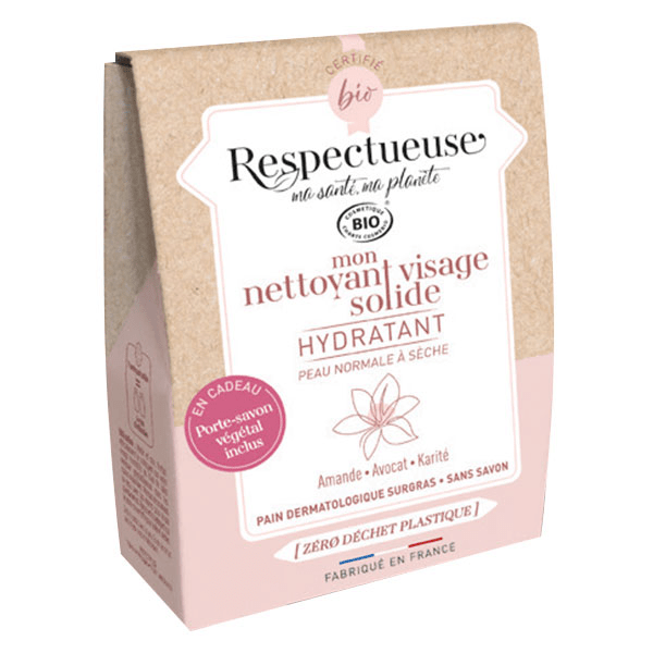 Mon Nettoyant Visage Solide Hydratant Bio 35g + Porte-Savon Végétal Offert