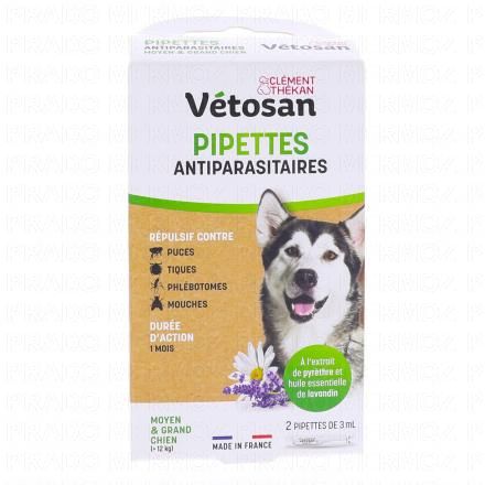 CLEMENT THEKAN Vétosan - Pipettes Répulsives moyens et grands chiens x2