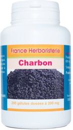 GELULES CHARBON végétal 200 gélules dosées à 200 mg.