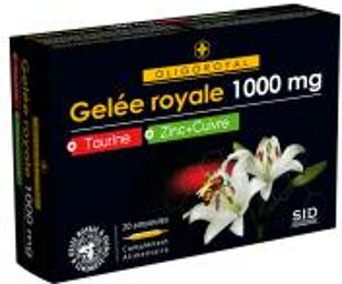 Oligoroyal Gelée Royale 1000 mg Taurine + Zinc + Cuivre 20 Unités - Boîte 20 ampoules de 10 ml